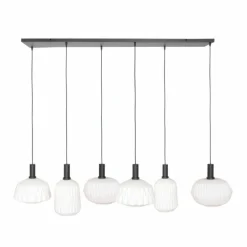 Suspension Steinhauer Verre Nervuré Noir, 6 lumières