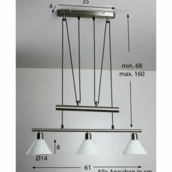 Suspension Trio 3751 Acier inoxydable, Nickel mat, 3 lumières