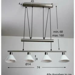 Suspension Trio 3751 Acier inoxydable, Nickel mat, 4 lumières