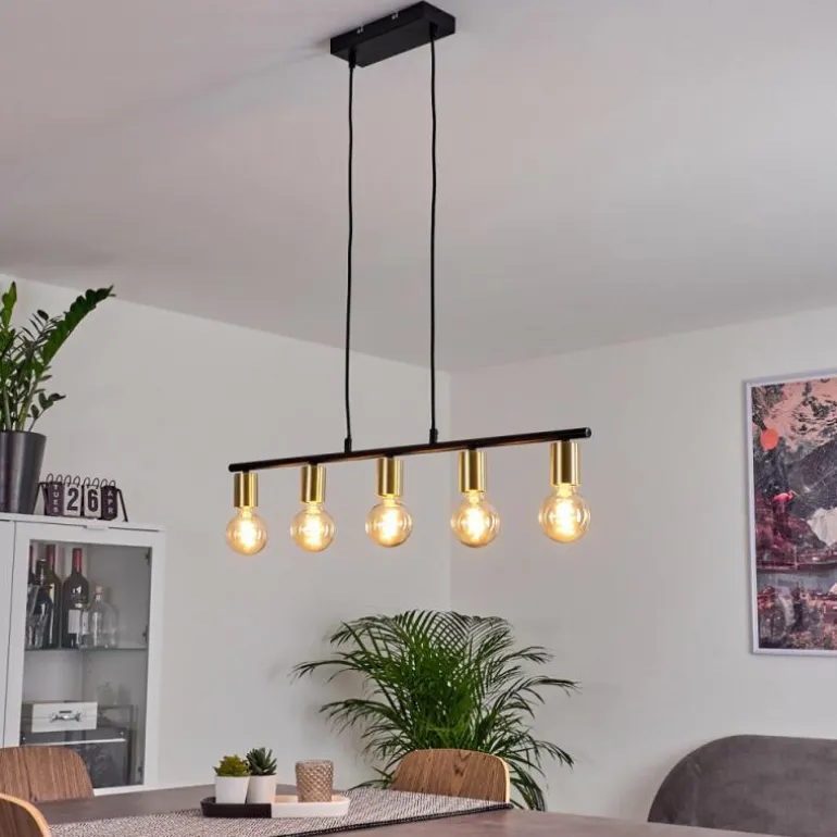 Suspension Tulla Laiton, Noir, 5 lumières