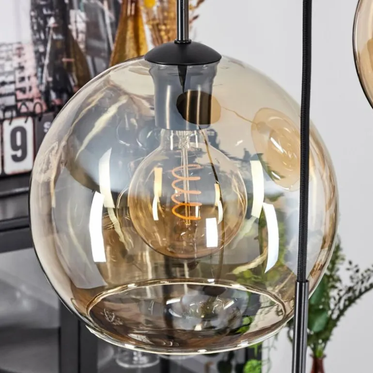 Suspension Verre 20 cm, 25 cm, 30cm Koyoto Ambre, 3 lumières
