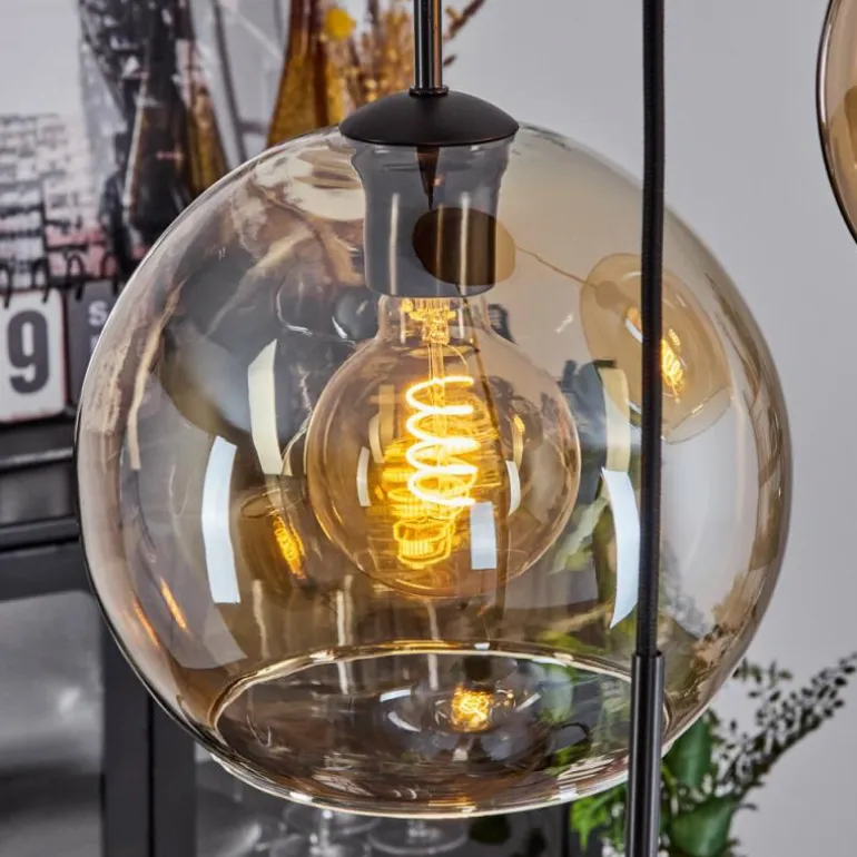 Suspension Verre 20 cm, 25 cm, 30cm Koyoto Ambre, 3 lumières