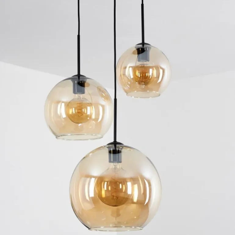 Suspension Verre 20 cm, 25 cm, 30cm Koyoto Ambre, 3 lumières