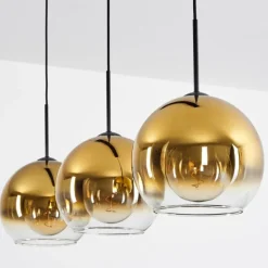 Suspension Verre 25 cm Koyoto Or, Clair, 3 lumières