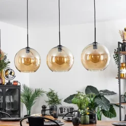 Suspension Verre 30 cm Koyoto Ambre, 3 lumières