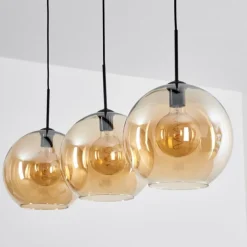Suspension Verre 30 cm Koyoto Ambre, 3 lumières