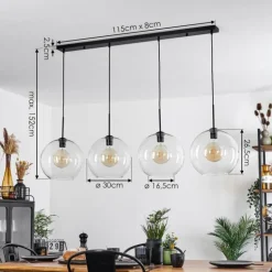 Suspension Verre 30 cm Koyoto Clair, 4 lumières