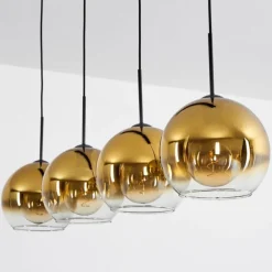 Suspension Verre 25 cm Koyoto Or, Clair, 4 lumières