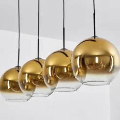 Suspension Verre 30 cm Koyoto Or, Clair, 4 lumières