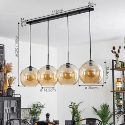 Suspension Verre 30 cm Koyoto Ambre, 4 lumières