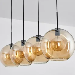 Suspension Verre 30 cm Koyoto Ambre, 4 lumières