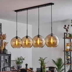 Suspension Verre 30 cm Koyoto Ambre, 4 lumières