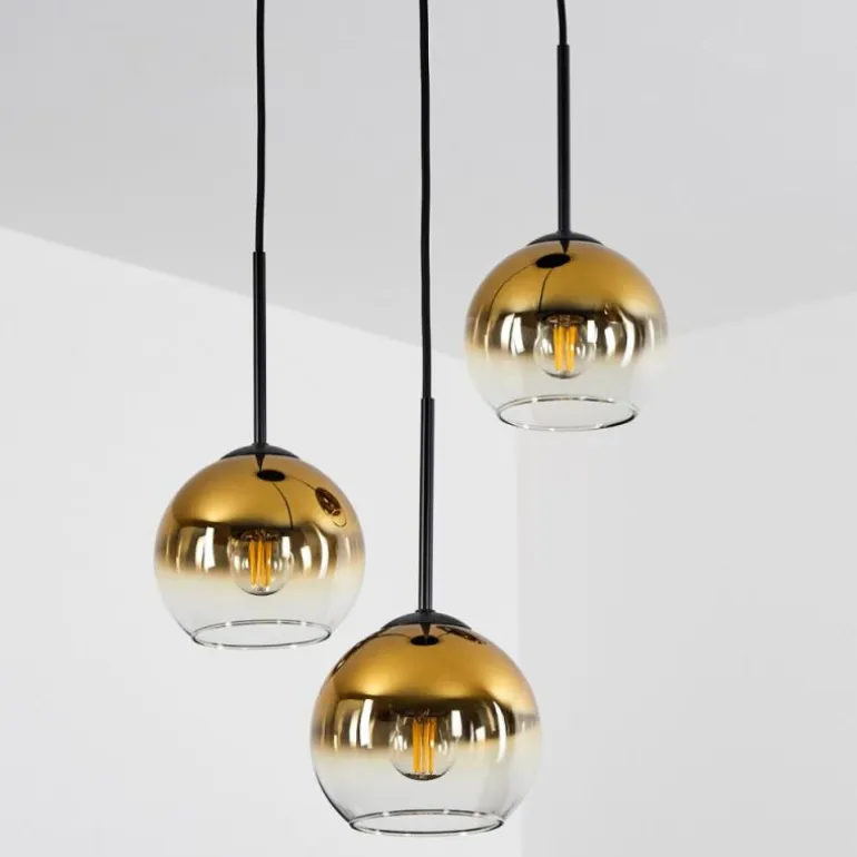 Suspension Verre 15 cm Koyoto Or, Clair, 3 lumières