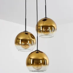 Suspension Verre 25 cm Koyoto Or, Clair, 3 lumières