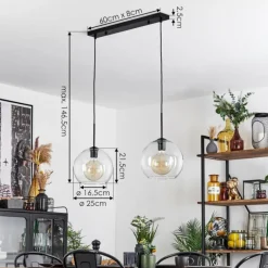 Suspension Verre 25 cm Koyoto Clair, 2 lumières