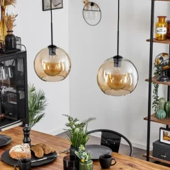 Suspension Verre 25 cm Koyoto Ambre, 2 lumières