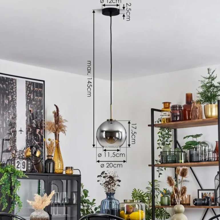 Suspension Verre 20 cm Koyoto Vieux laiton, 1 lumière