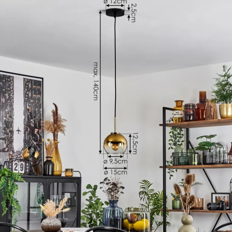 Suspension Verre 15 cm Koyoto Vieux laiton, 1 lumière