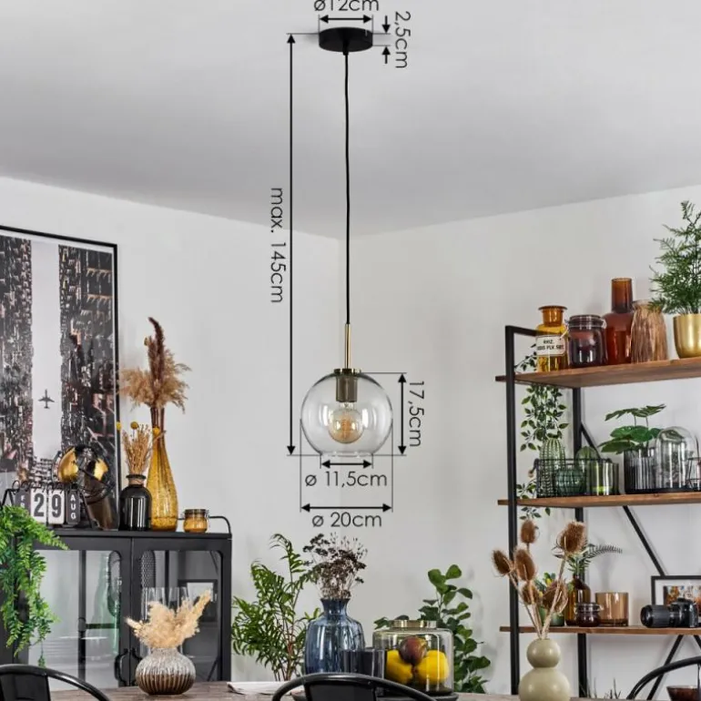 Suspension Verre 20 cm Koyoto Vieux laiton, 1 lumière