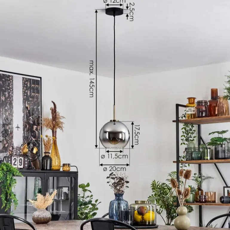 Suspension Verre 20 cm Koyoto Vieux laiton, 1 lumière
