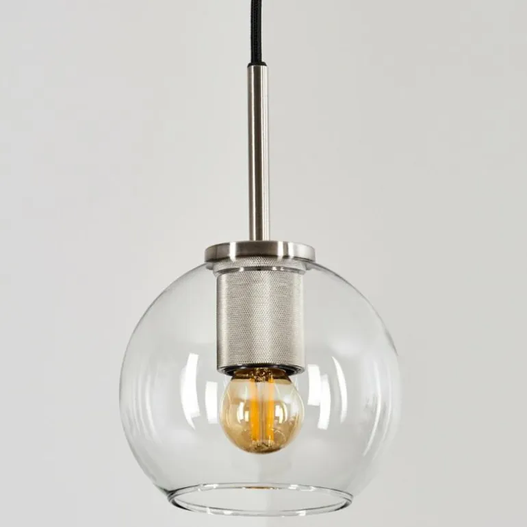 Suspension Verre 15 cm Koyoto Noir, Argenté, 1 lumière
