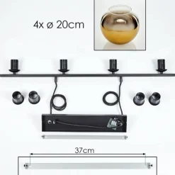 Suspension Verre 20 cm Koyoto Or, 4 lumières