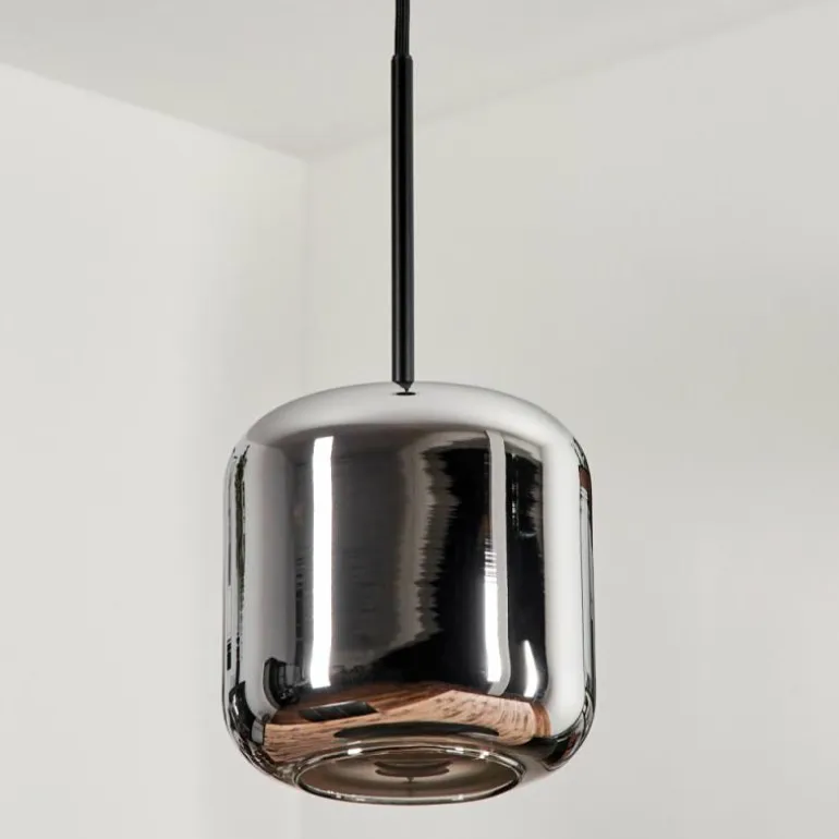 Suspension Verre 15 cm Lauden Chrome, Fumé, 1 lumière