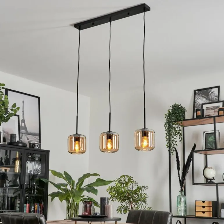 Suspension Verre 15 cm Lauden Ambre, 3 lumières