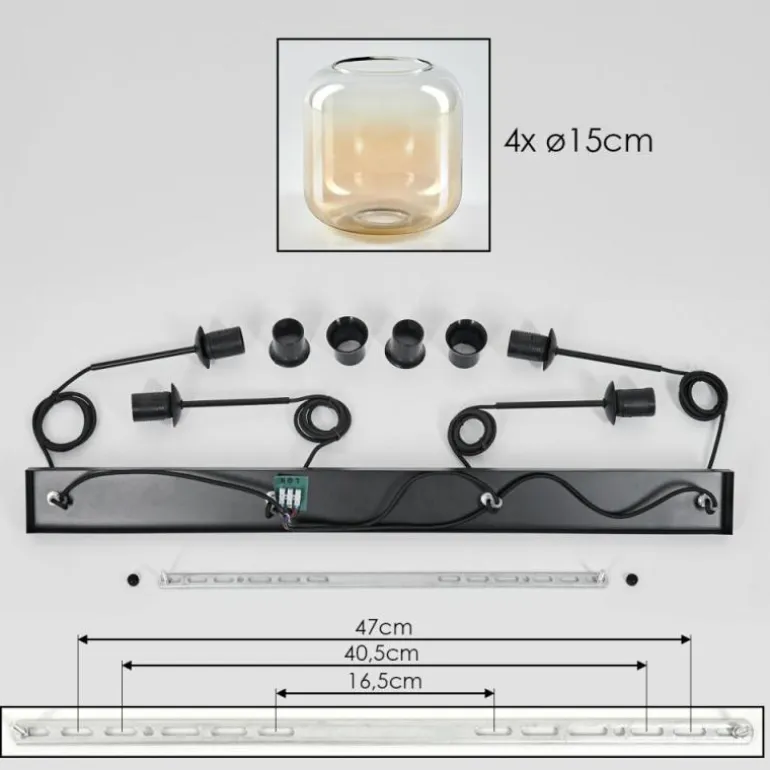 Suspension Verre 15 cm Lauden Ambre, Clair, 4 lumières