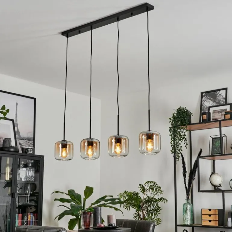 Suspension Verre 15 cm Lauden Ambre, Clair, 4 lumières