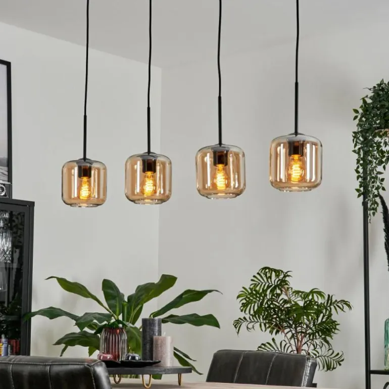 Suspension Verre 15 cm Lauden Ambre, 4 lumières