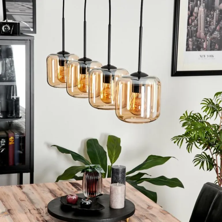 Suspension Verre 15 cm Lauden Ambre, 4 lumières