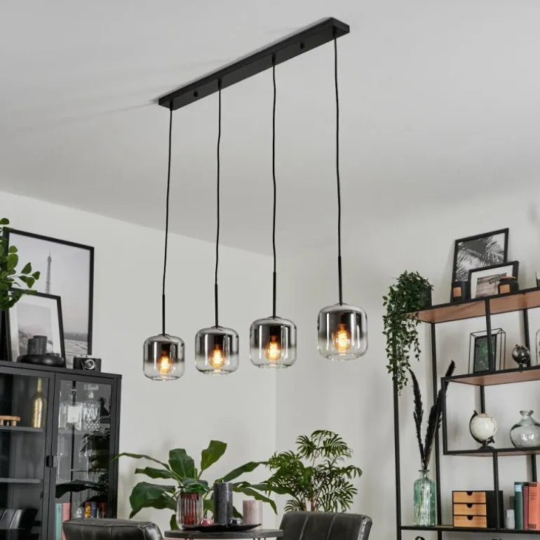 Suspension Verre 15 cm Lauden Chrome, Clair, Fumé, 4 lumières