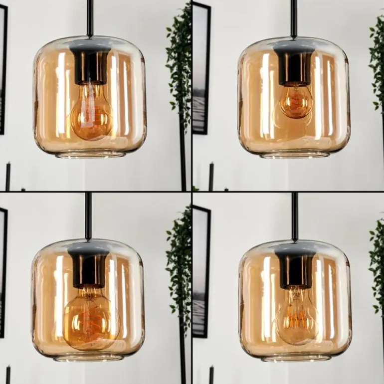 Suspension Verre 15 cm Lauden Ambre, 3 lumières