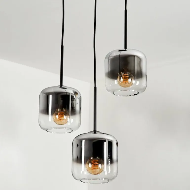 Suspension Verre 15 cm Lauden Chrome, Clair, Fumé, 3 lumières