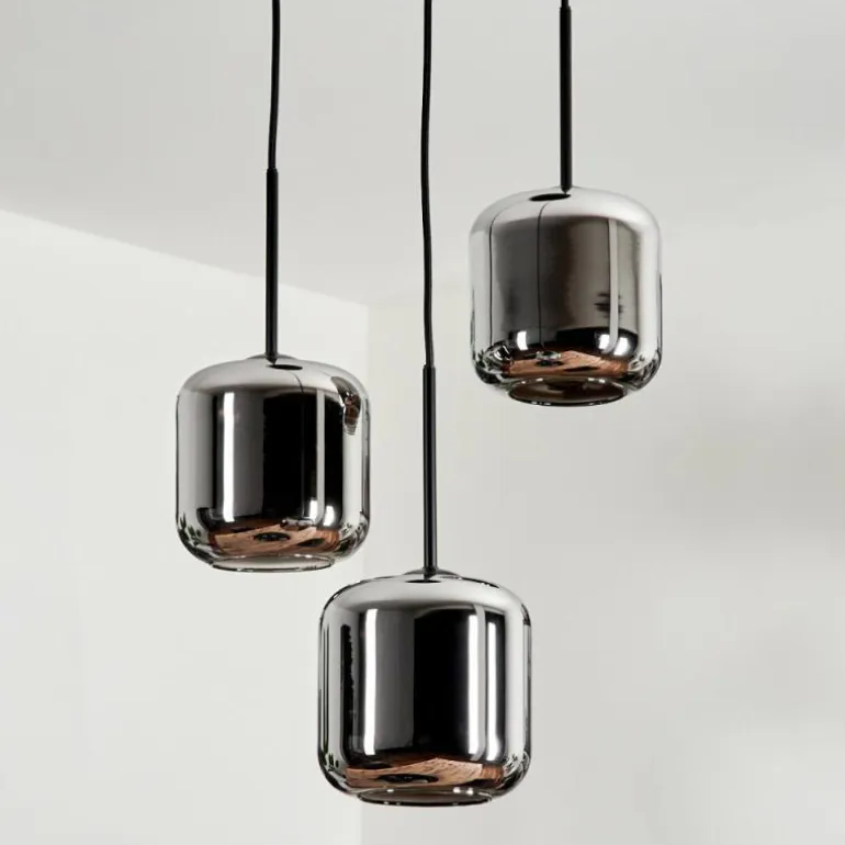 Suspension Verre 15 cm Lauden Chrome, Fumé, 3 lumières