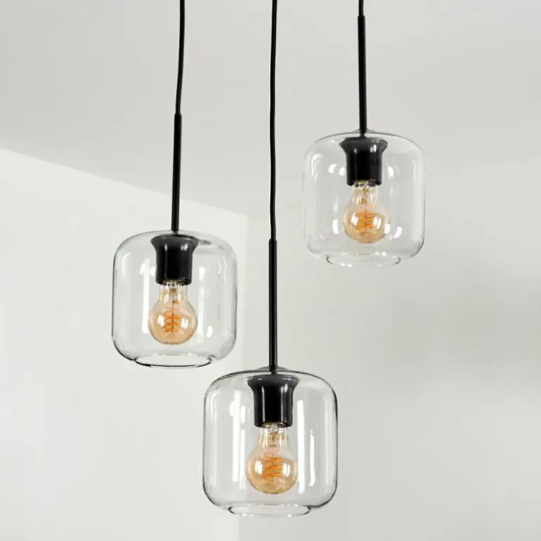 Suspension Verre 15 cm Lauden Clair, 3 lumières