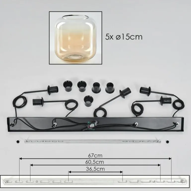 Suspension Verre 15 cm Lauden Ambre, Clair, 5 lumières