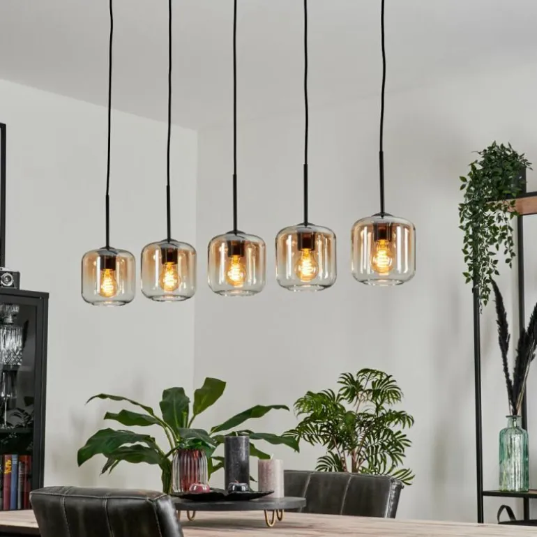 Suspension Verre 15 cm Lauden Ambre, Clair, 5 lumières
