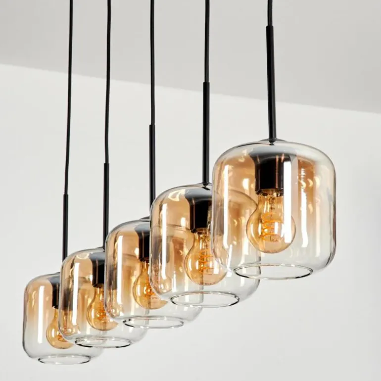 Suspension Verre 15 cm Lauden Ambre, Clair, 5 lumières