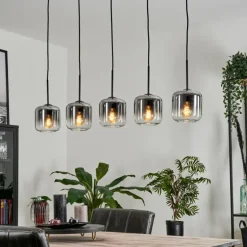 Suspension Verre 15 cm Lauden Clair, Fumé, 5 lumières