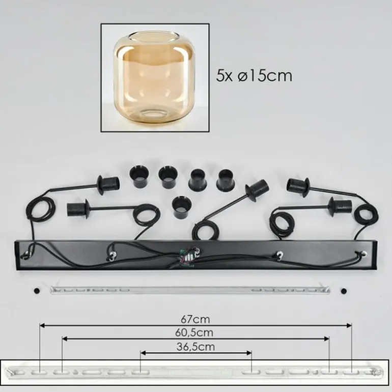 Suspension Verre 15 cm Lauden Ambre, 5 lumières