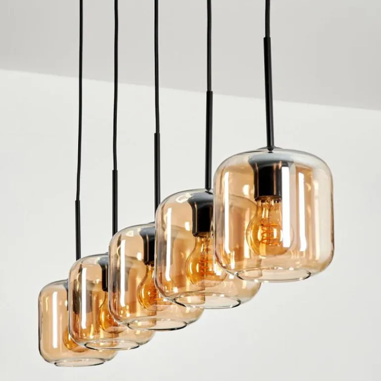 Suspension Verre 15 cm Lauden Ambre, 5 lumières