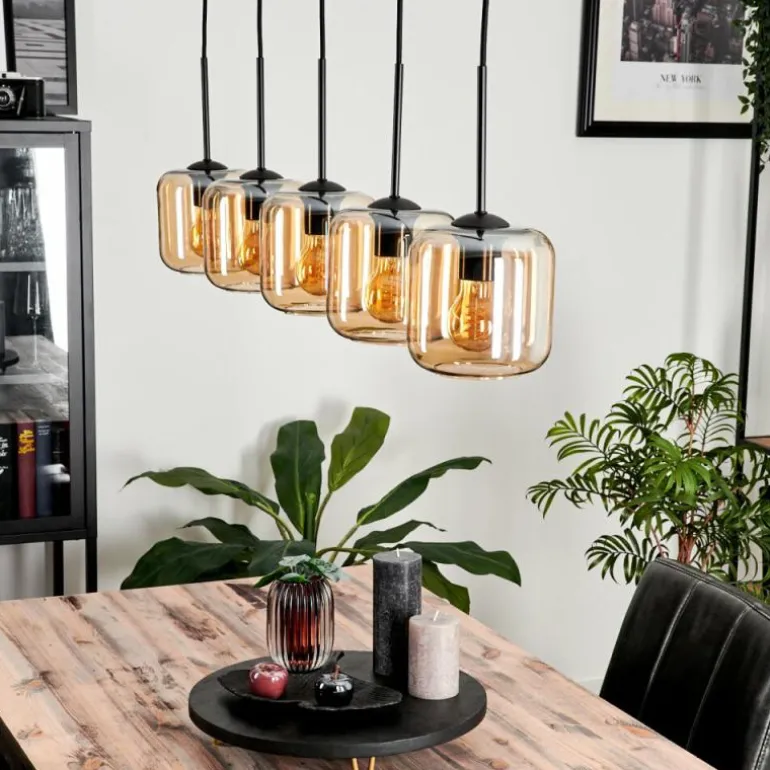 Suspension Verre 15 cm Lauden Ambre, 5 lumières