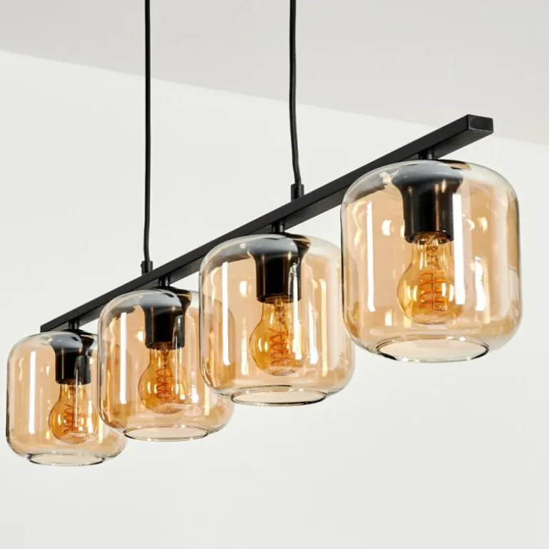 Suspension Verre 15cm Lauden Ambre, 4 lumières