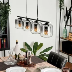 Suspension Verre 15cm Lauden Clair, Fumé, 4 lumières