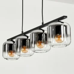 Suspension Verre 15cm Lauden Clair, Fumé, 4 lumières