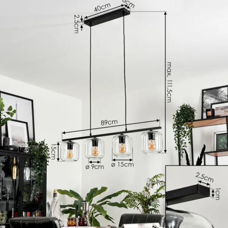 Suspension Verre 15cm Lauden Clair, 4 lumières