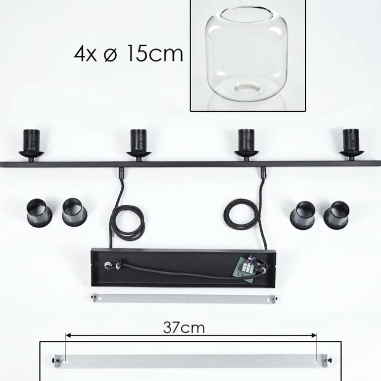 Suspension Verre 15cm Lauden Clair, 4 lumières