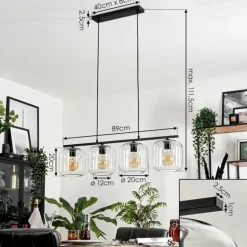 Suspension Verre 20cm Lauden Clair, 4 lumières